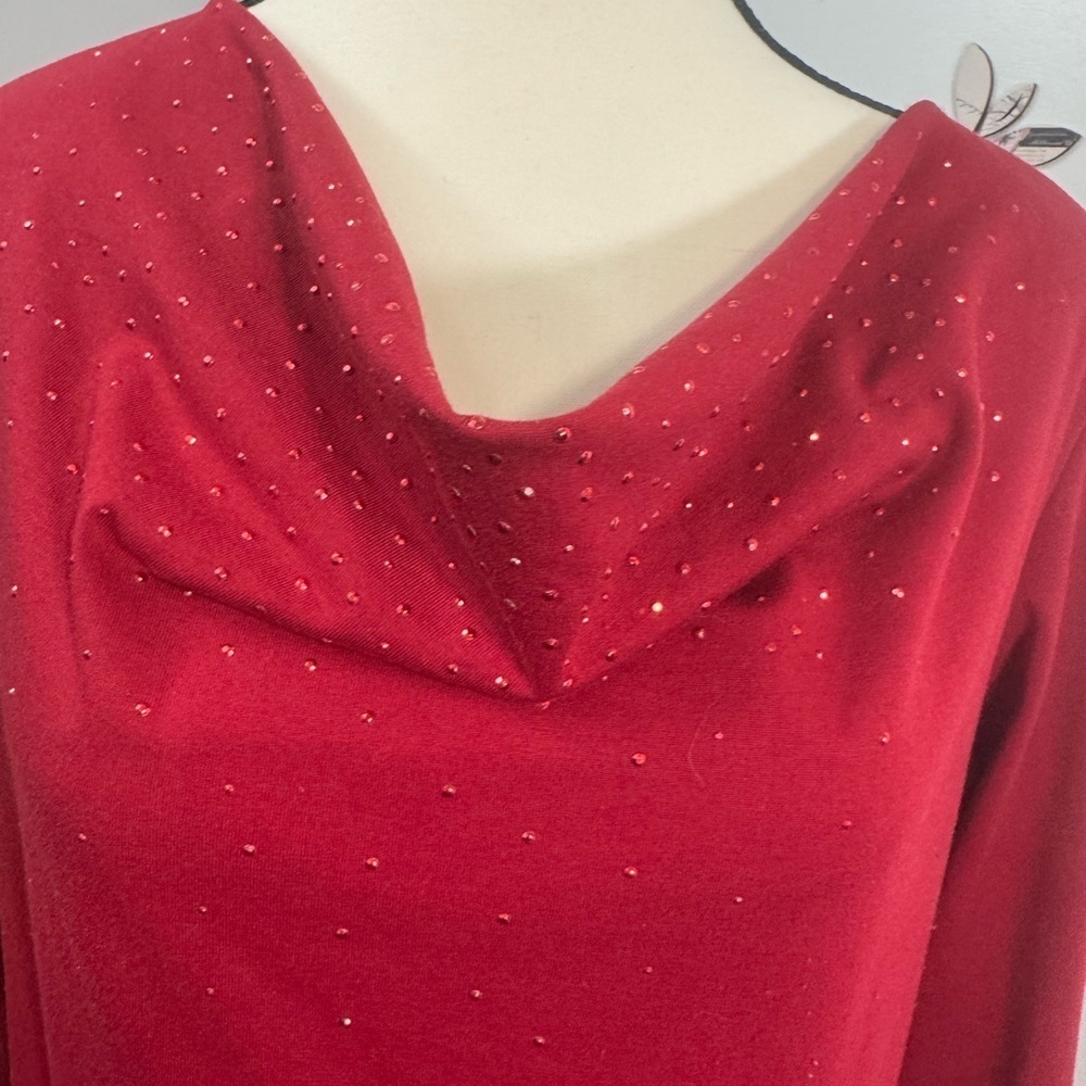 Studio By Liz Claiborne Red Women's Top Long Sleeve Cowl Neck Size S/P - Picture 3 of 10